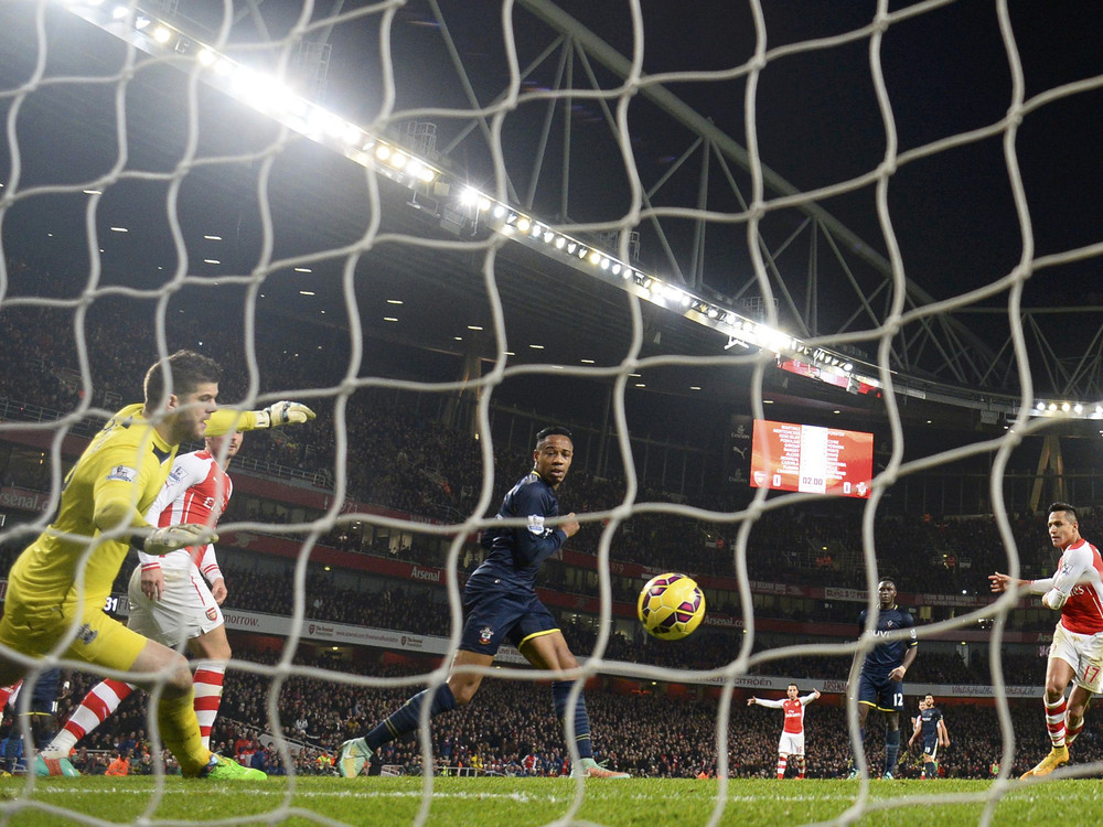 Arsenal's Sanchez scores against Southampton during their English Premier League soccer match at the Emirates Stadium in London
