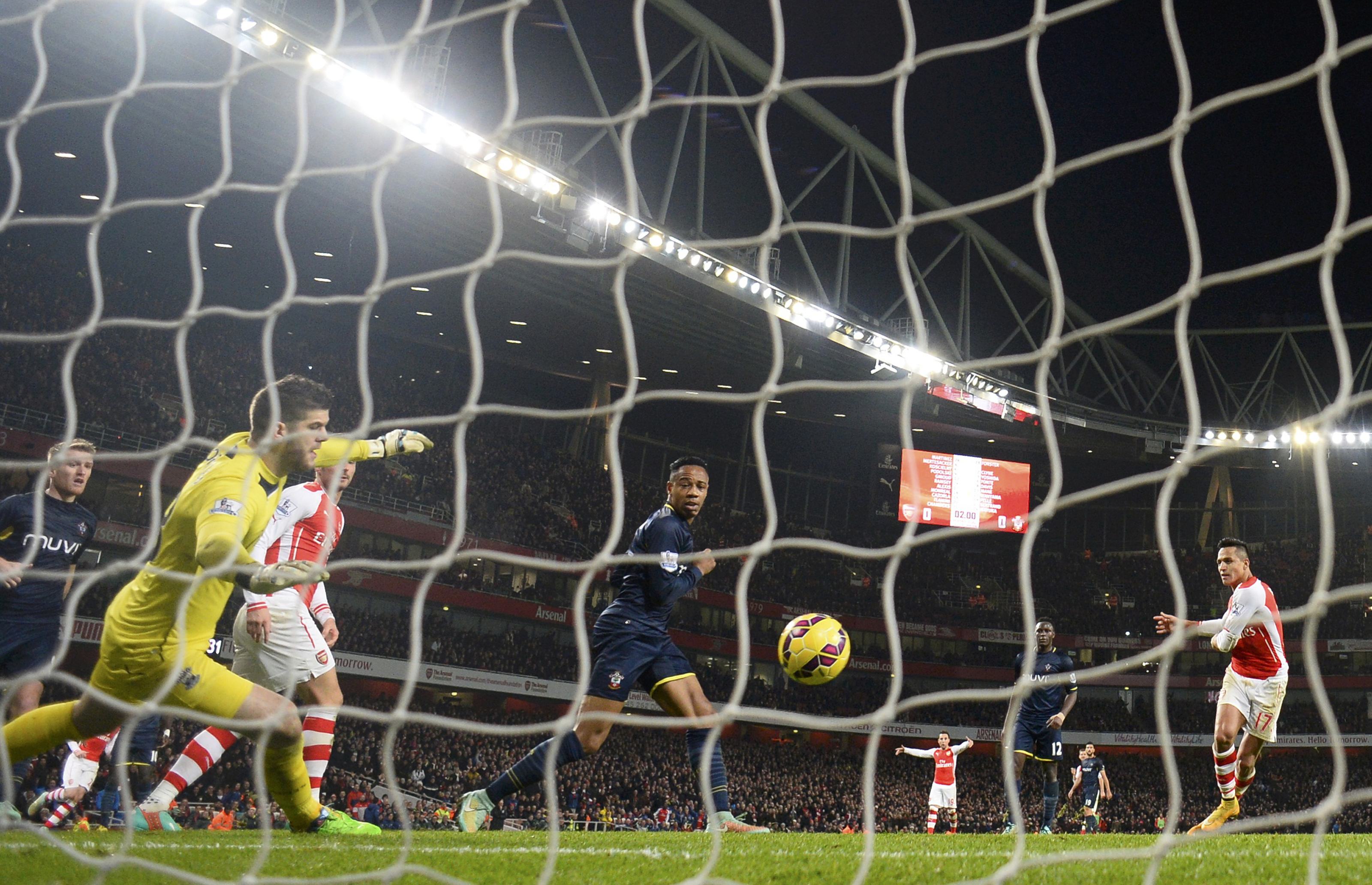 Arsenal's Sanchez scores against Southampton during their English Premier League soccer match at the Emirates Stadium in London